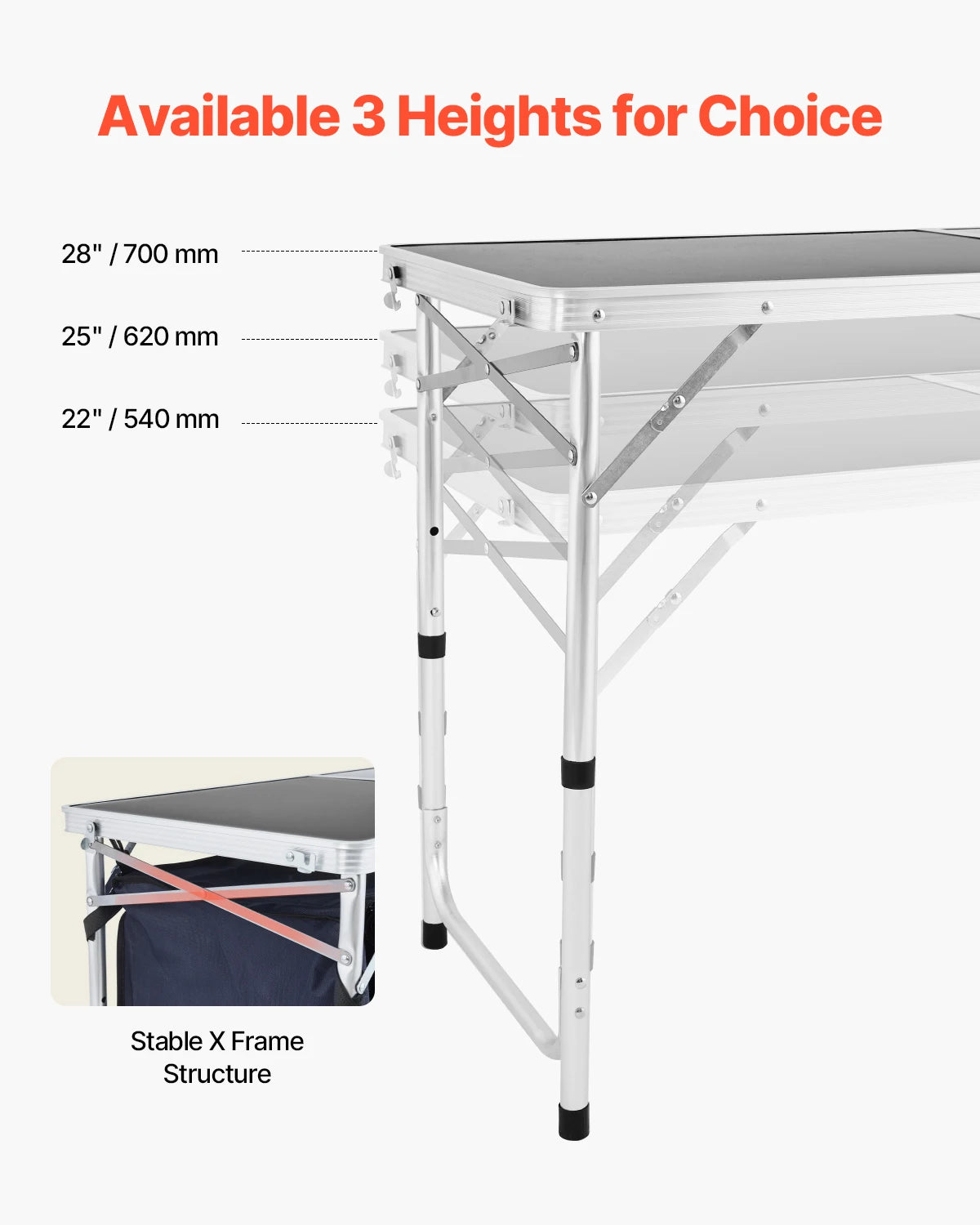VEVORCamping Kitchen Table Folding Outdoor Cooking Table Aluminum Lightweight Portable Cook Station Foldable Camp Table for BBQ