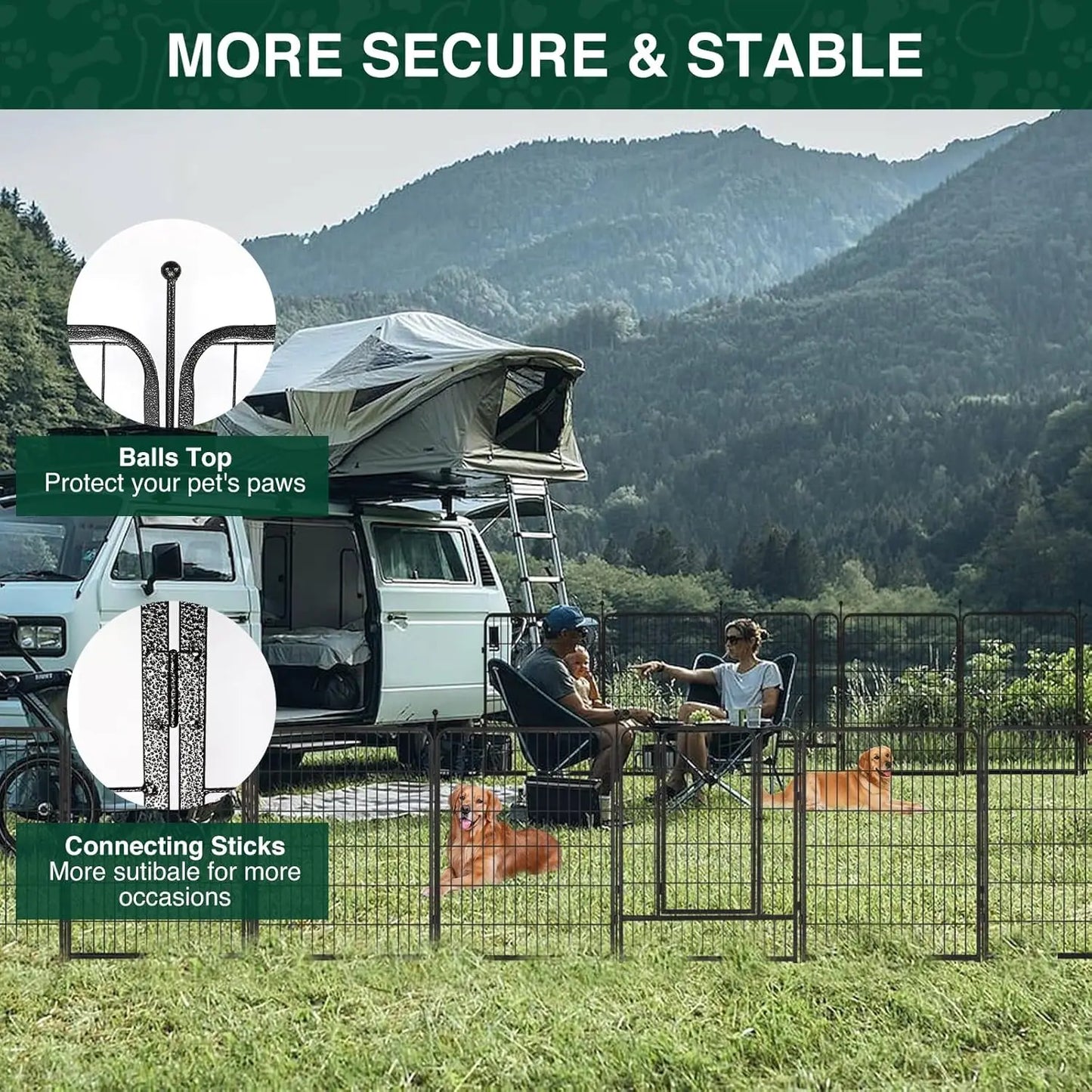 16-Panel 40" High Metal Dog Playpen with Gate, Portable Pet Fence for Outdoor/Indoor Use, RV Camping