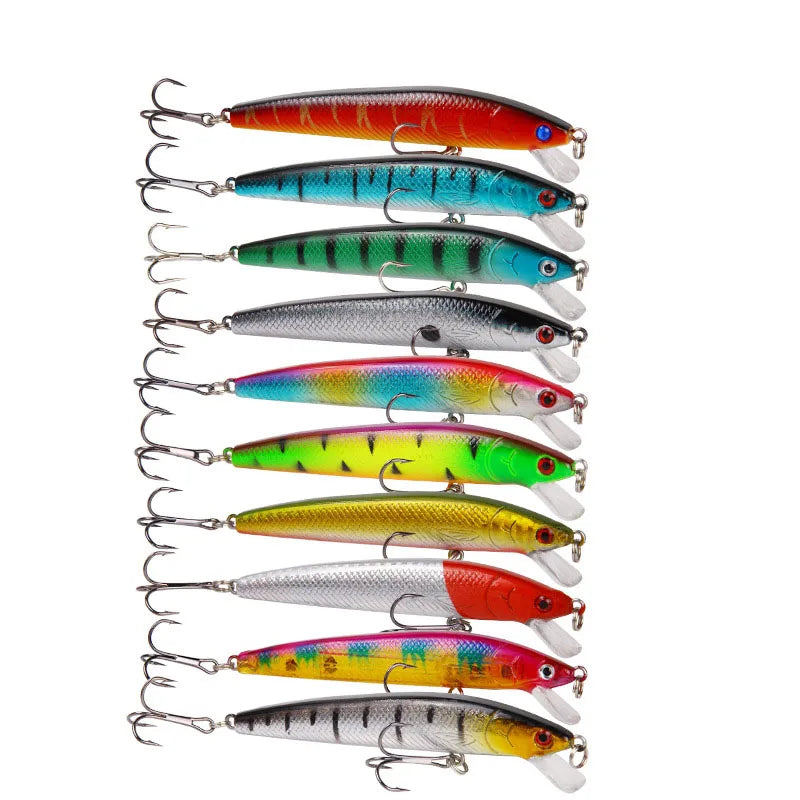 10Pcs Long Tail Minnow Fishing Lure 10cm 9g Floating Hard Bait Artificial Wobbler Crankbait 3D Eye Carp Perch Fishing Tackles