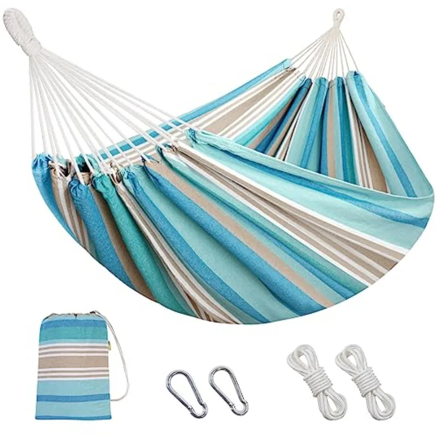 2 Persons Hammock with Tree Straps - Brazilian Double Hammocks Portable Hanging Camping Bed for Patio Backyard Porch Outdoor an