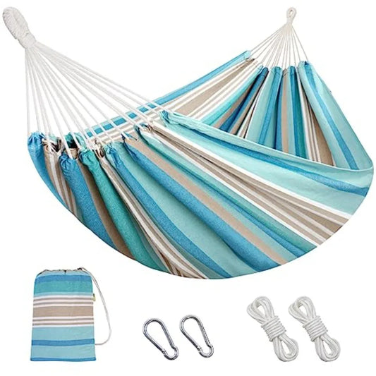 2 Persons Hammock with Tree Straps - Brazilian Double Hammocks Portable Hanging Camping Bed for Patio Backyard Porch Outdoor an