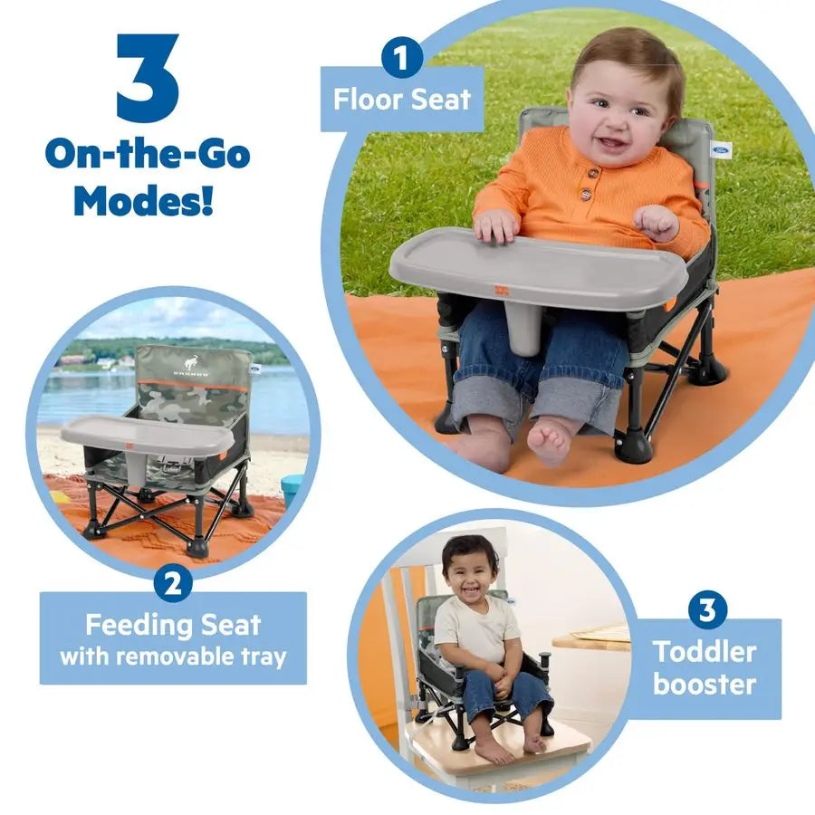 Ford Bronco Pop N Sit Portable Booster Chair, Floor Seat, Indoor Outdoor Use, Compact Fold, Camo Print, 6 Mos 3 Yrs