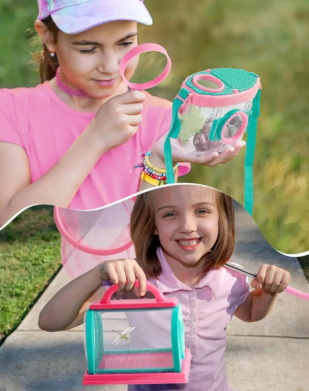 Robotime explorer Kit Bug Catcher Kit with Costume Kit Pink Outdoor Exploration Set for Camping Montessroi Toy for Kids WRP28
