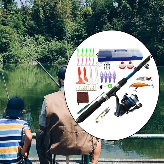 Compact Telescopic Fishing Pole Complete Kit with Lures and Accessories for Beginner Freshwater Fishing