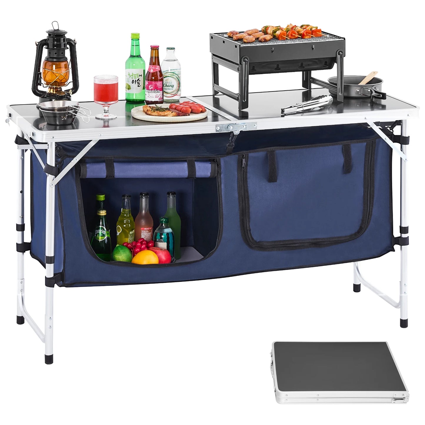 VEVORCamping Kitchen Table Folding Outdoor Cooking Table Aluminum Lightweight Portable Cook Station Foldable Camp Table for BBQ
