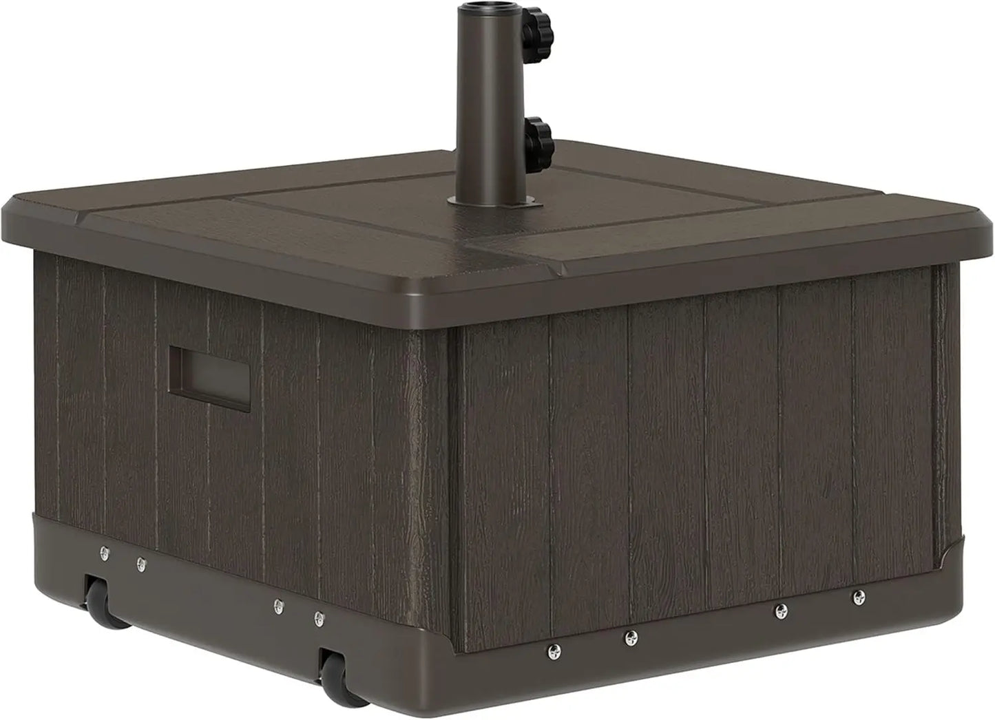 3-in-1 Outdoor Umbrella Base with Coffee Table and Planter, Heavy Duty 175 lbs Capacity, Wheels and Handles for Deck or Poolside