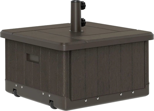 3-in-1 Outdoor Umbrella Base with Coffee Table and Planter, Heavy Duty 175 lbs Capacity, Wheels and Handles for Deck or Poolside