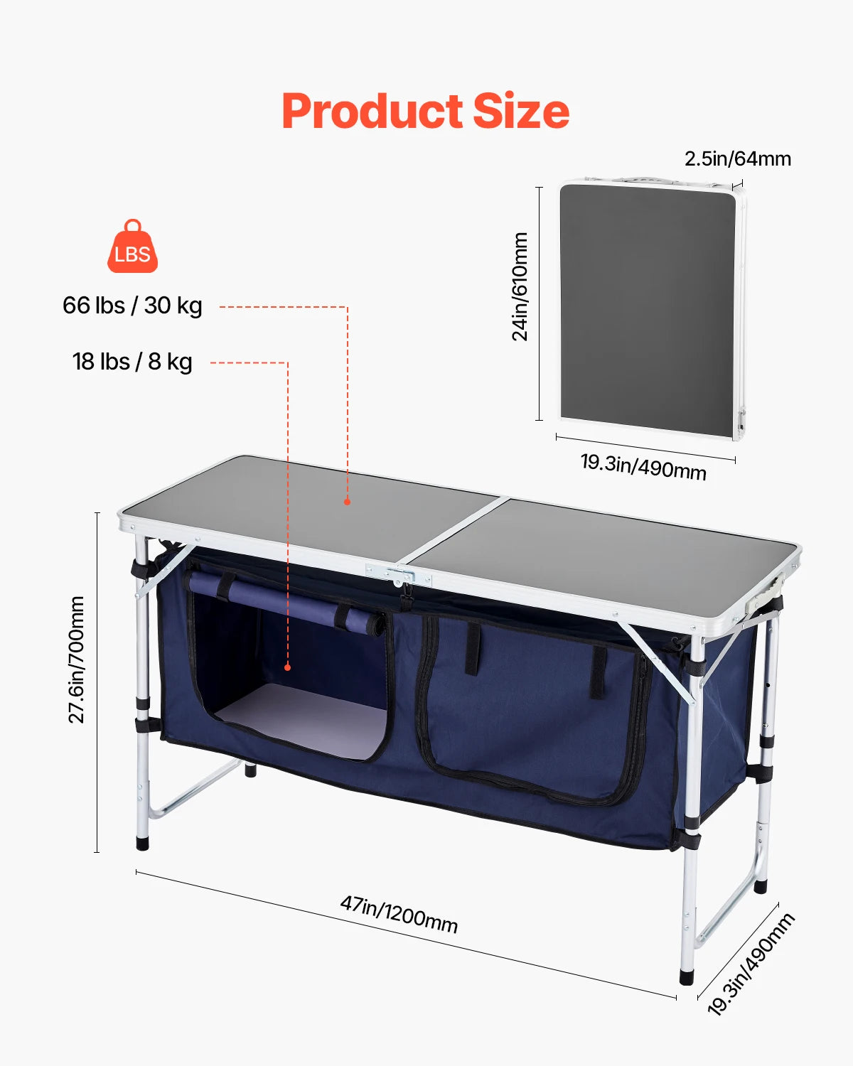 VEVORCamping Kitchen Table Folding Outdoor Cooking Table Aluminum Lightweight Portable Cook Station Foldable Camp Table for BBQ