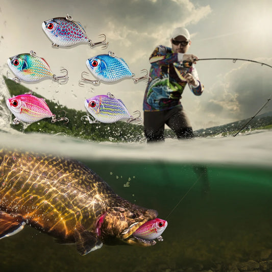 5pcs Plastic VIB Lures 4cm 8.8g Vibration Spoon Popper Lure Artificial Hard Bait Fishing Bait for Pike Bass