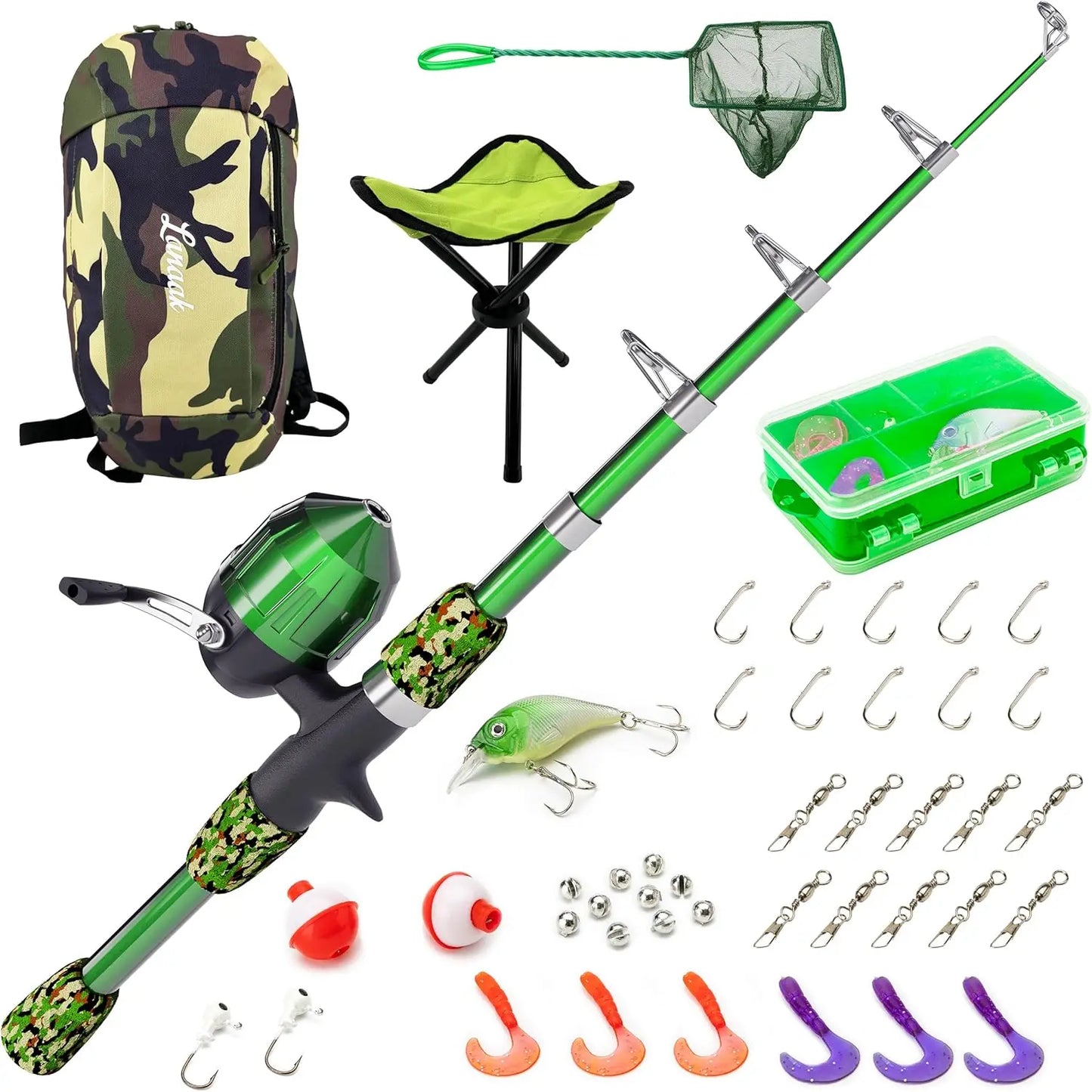 Kids Telescopic Fishing Rod Set with Tackle Box & Net - Complete Gear for Ages 5-10