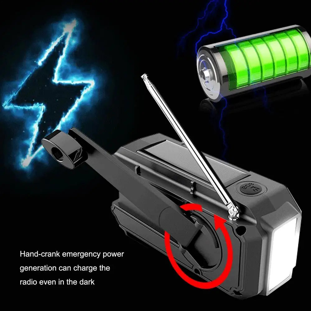Wind Up Radio USB Rechargeable Solar Powered Radio Mobile Charging FM Radio LED Flashlight Camping Hand-Cranked Lighting Radio