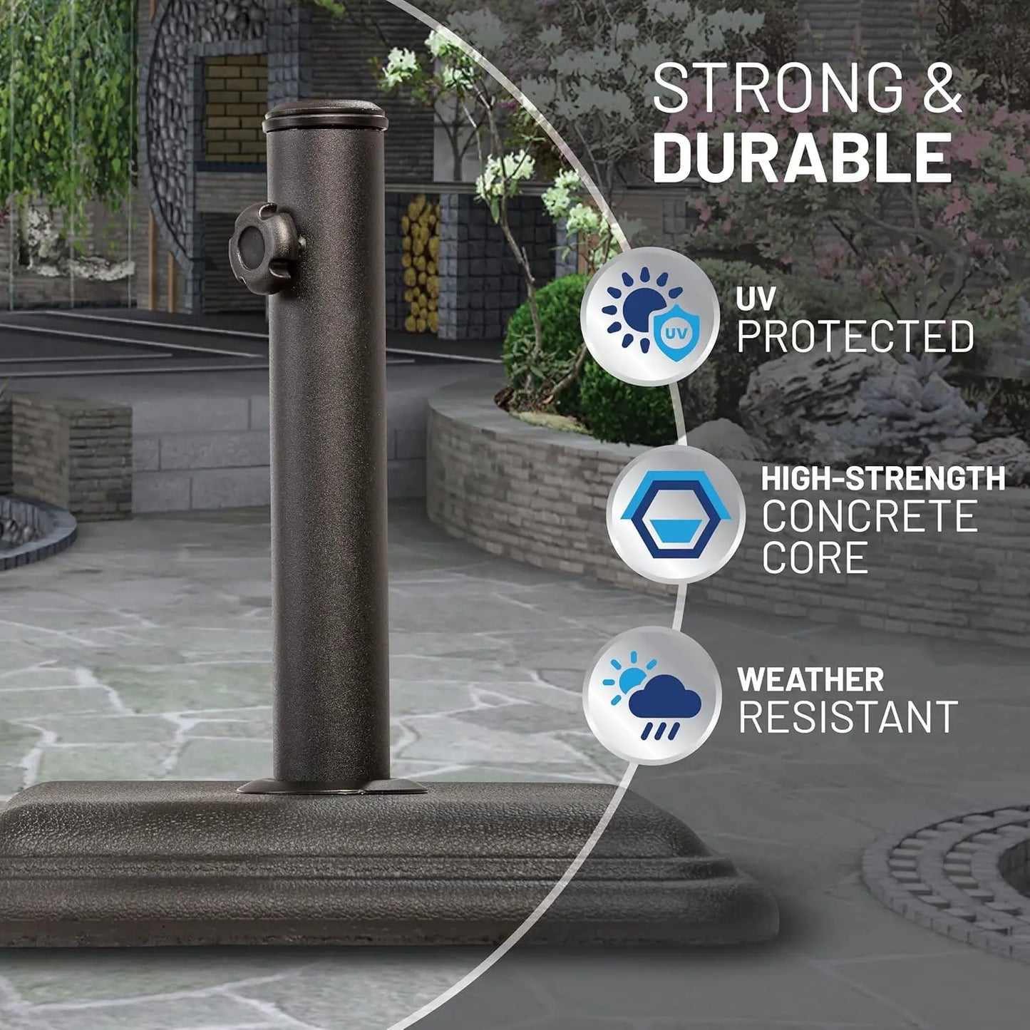 26lb Cast Stone Outdoor Umbrella Stand Base for Patio Tables, Fits 1.3-1.8" Poles, Black