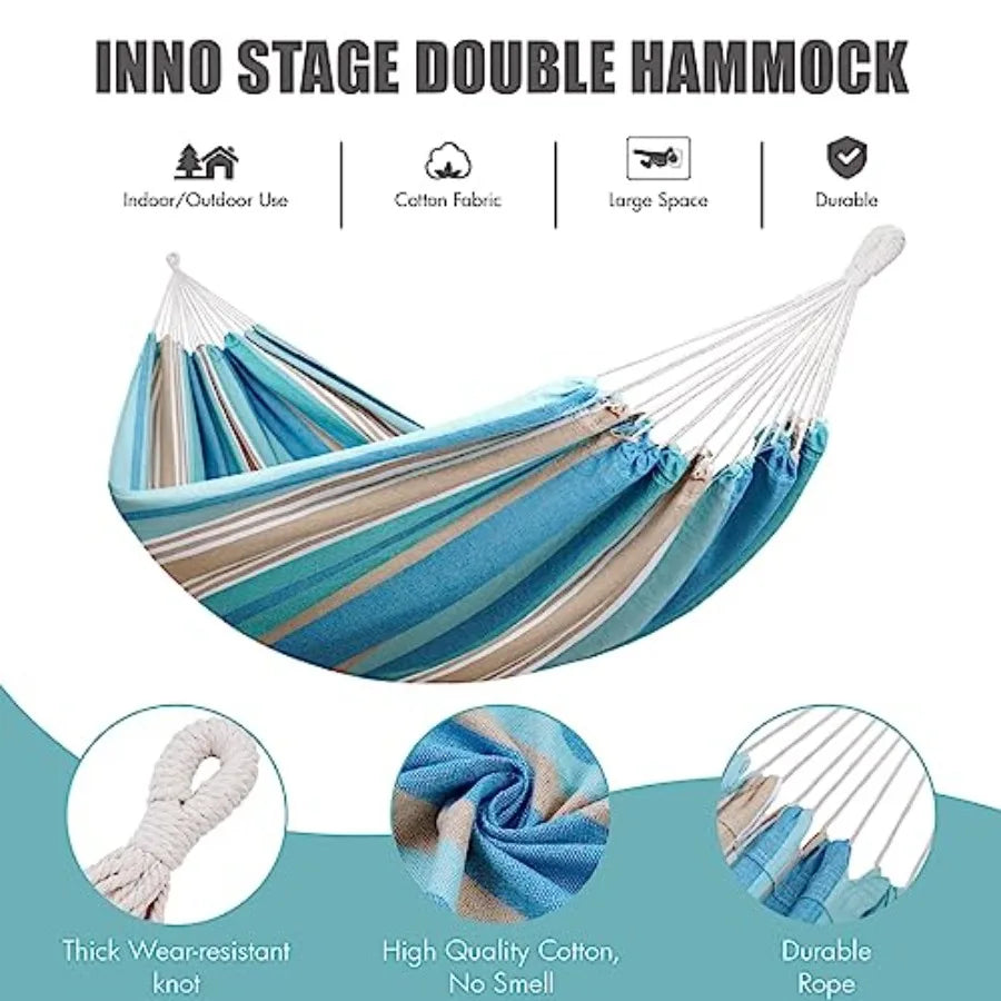 2 Persons Hammock with Tree Straps - Brazilian Double Hammocks Portable Hanging Camping Bed for Patio Backyard Porch Outdoor an