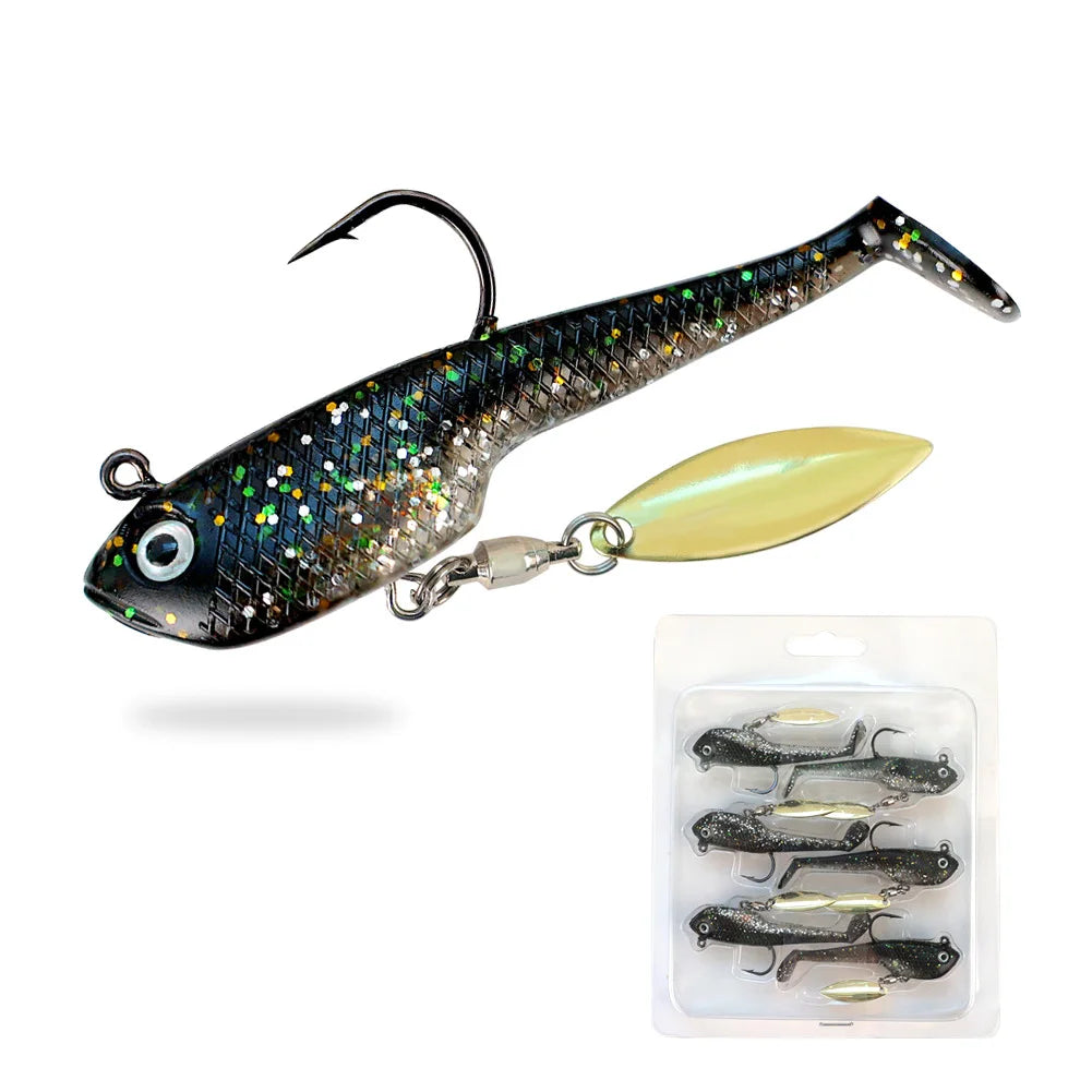 6pcs Spin Spoon Sequins Soft Fishing Lures Jig Head Artificial Baits Soft Baits for Trout Bass Shad