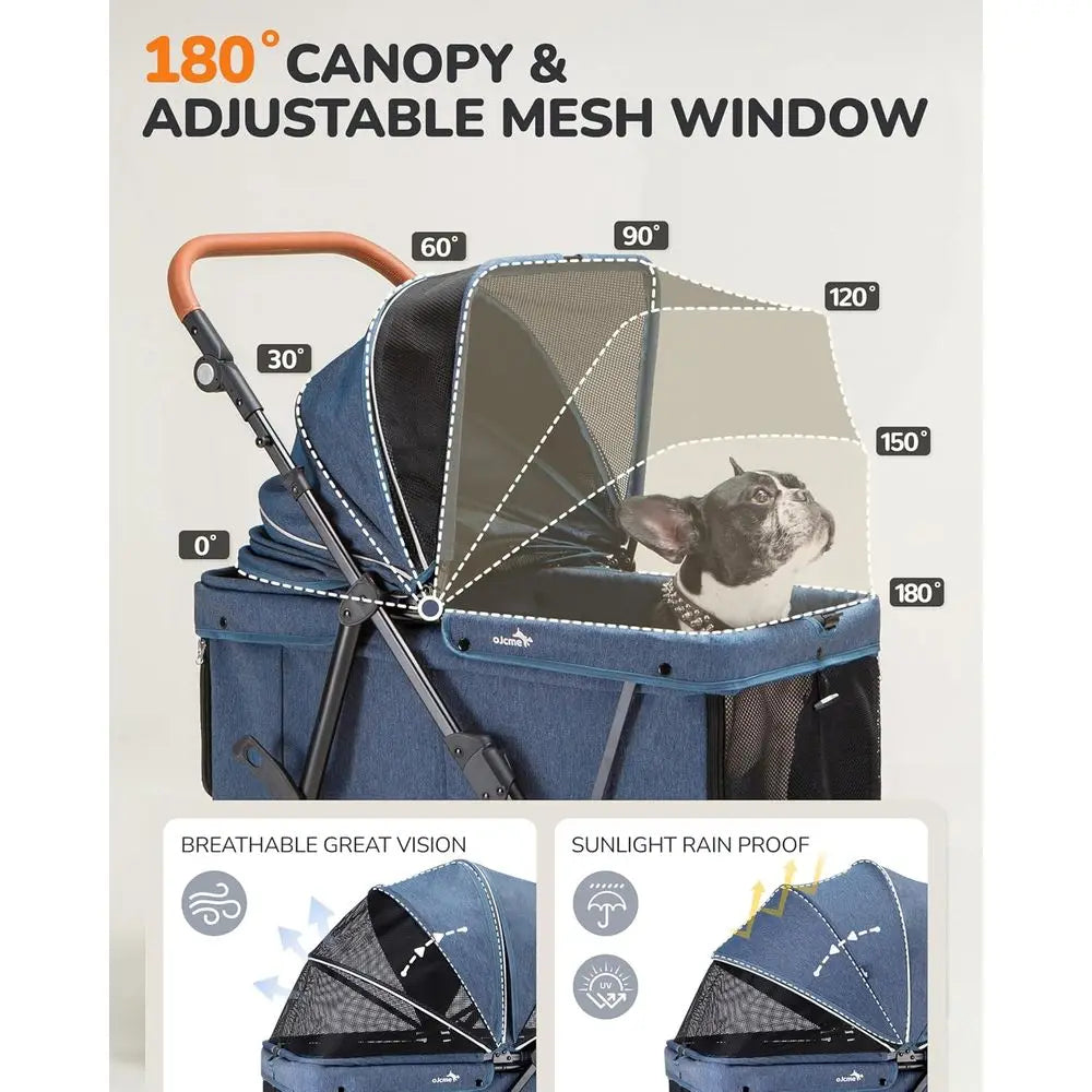 Extra Large Foldable Pet Stroller for Dogs 20-132 lbs, Ventilated, Suitable for 2 Small Dogs, Pink or Navy