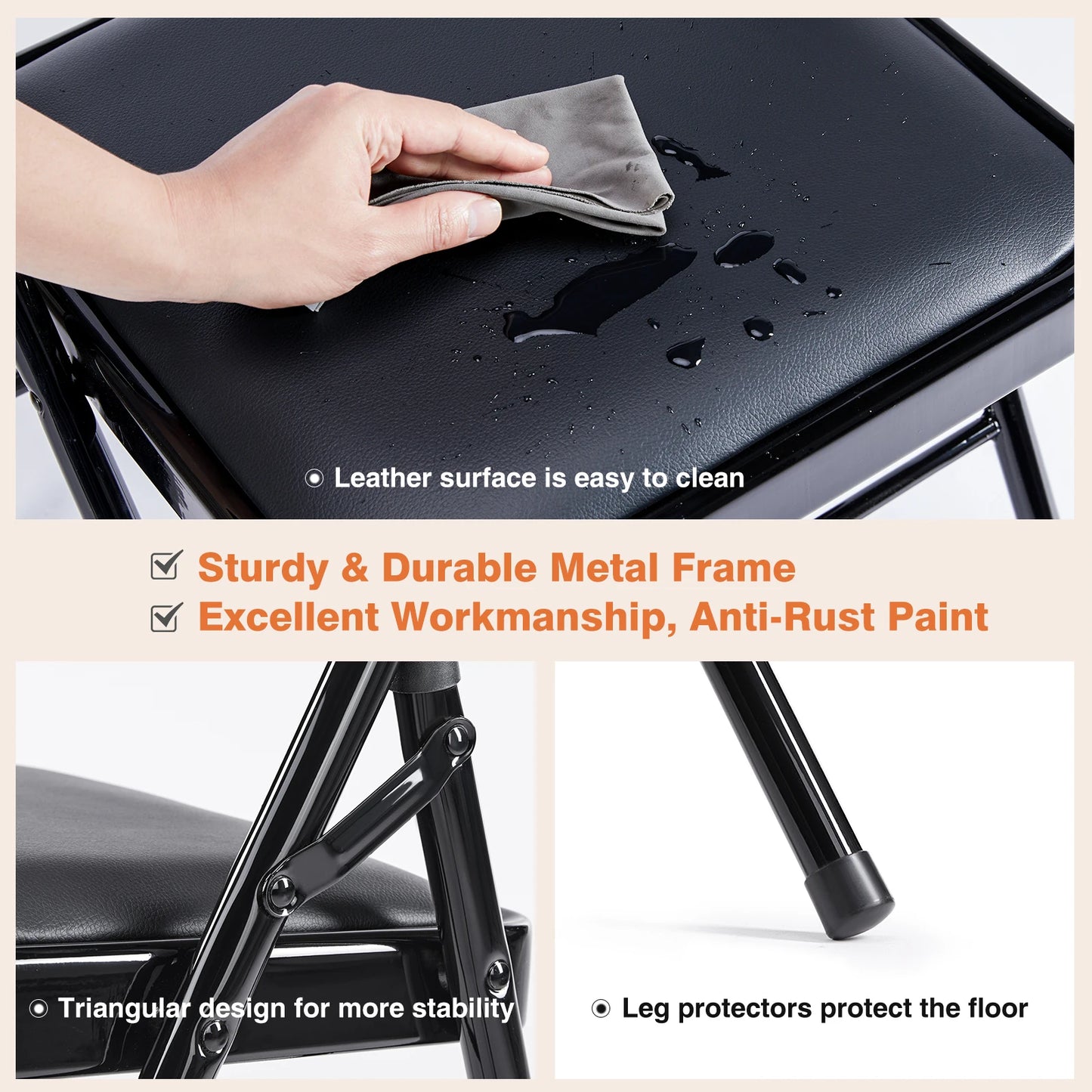 Padded Folding Chair 4 Pack Sturdy Metal Living Room Dinner Chairs Easy to Use Storage Outdoor Home Office
