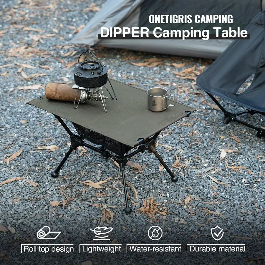 Dipper Camping Table, Lightweight Portable Folding Table with Mesh Storage Net, High Low Options, Ideal for Camping, Hiking, Tai