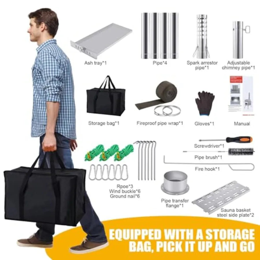 Wood Burning Sauna Hot Tent Stove Upgraded Heat Concentration for Lasting Warmth Portable Camping Wood Stove Outdoor Camping Fi