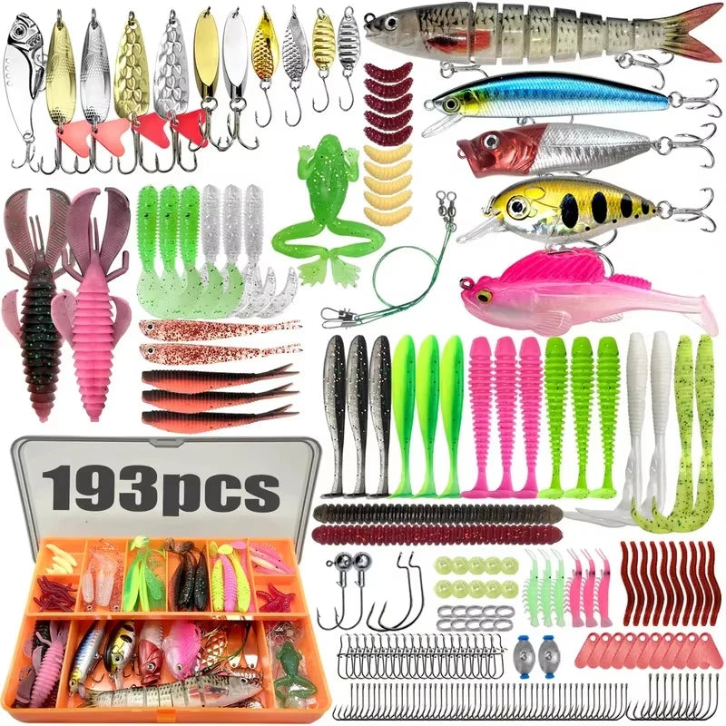 107-Piece Lure Fishing Set for Trout, Pike, and Bass Multi-Bait Fishing Kit with Layered Tackle Storage Professional Gear Storag