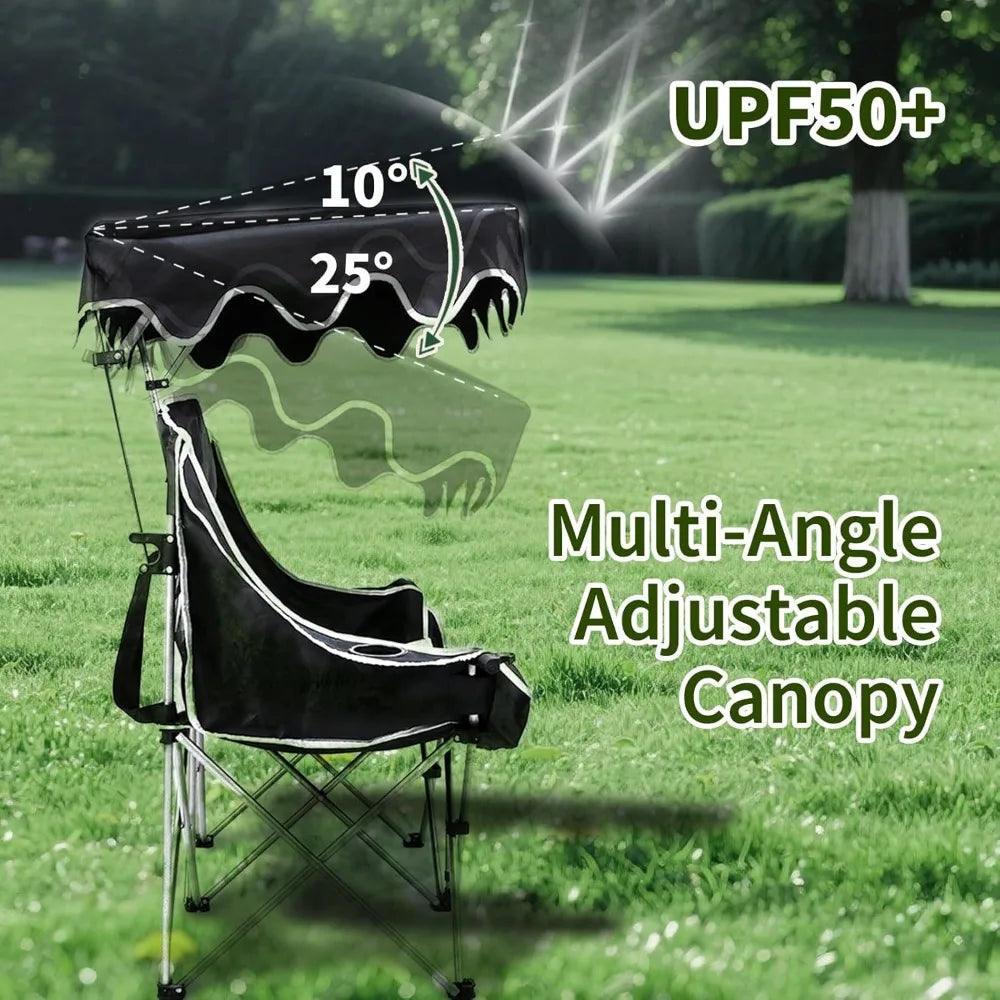 Double Camping Chair with Adjustable Shade Canopy Oversized Portable Folding Loveseat Couch, 2 Person Soft Padded Couch Back Sto