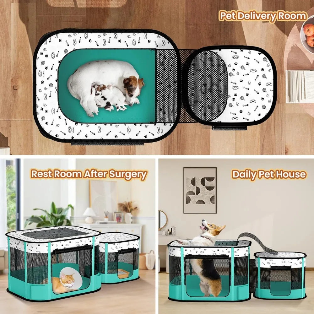 Portable Cat Playpen, Foldable Indoor Outdoor Pet Puppy Cage House, 8-Rod Reinforced Collapsible Tent Kennel (32x24x22 inches)