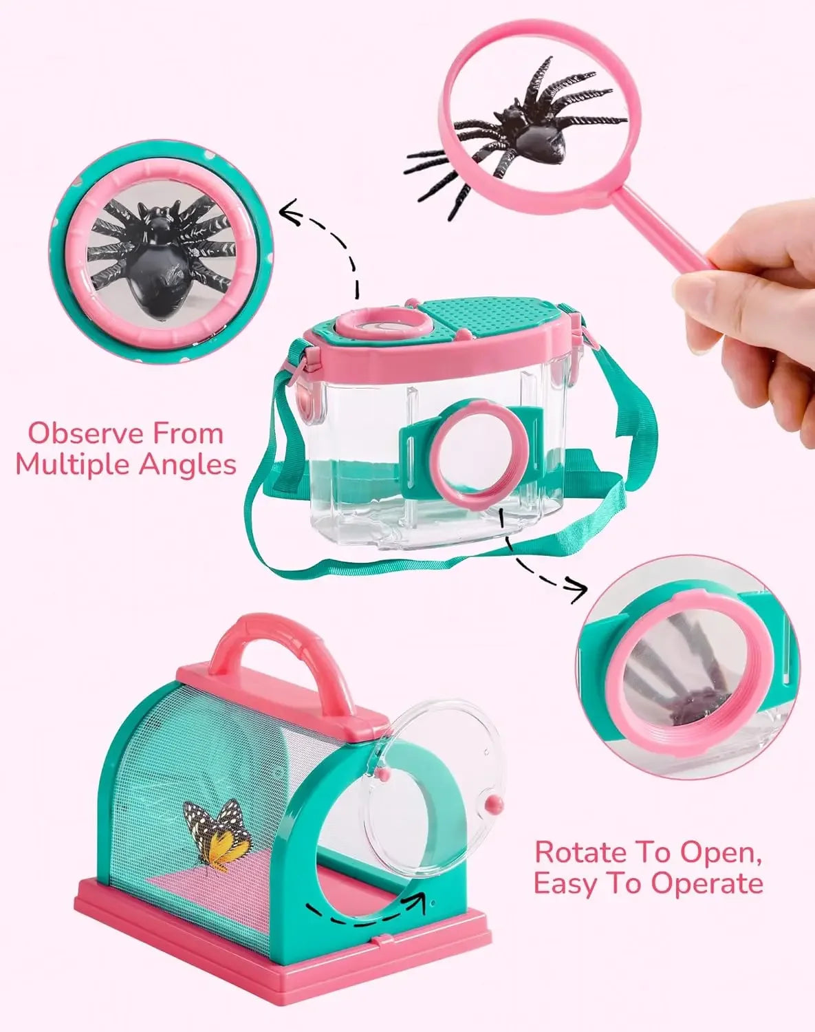 Robotime explorer Kit Bug Catcher Kit with Costume Kit Pink Outdoor Exploration Set for Camping Montessroi Toy for Kids WRP28