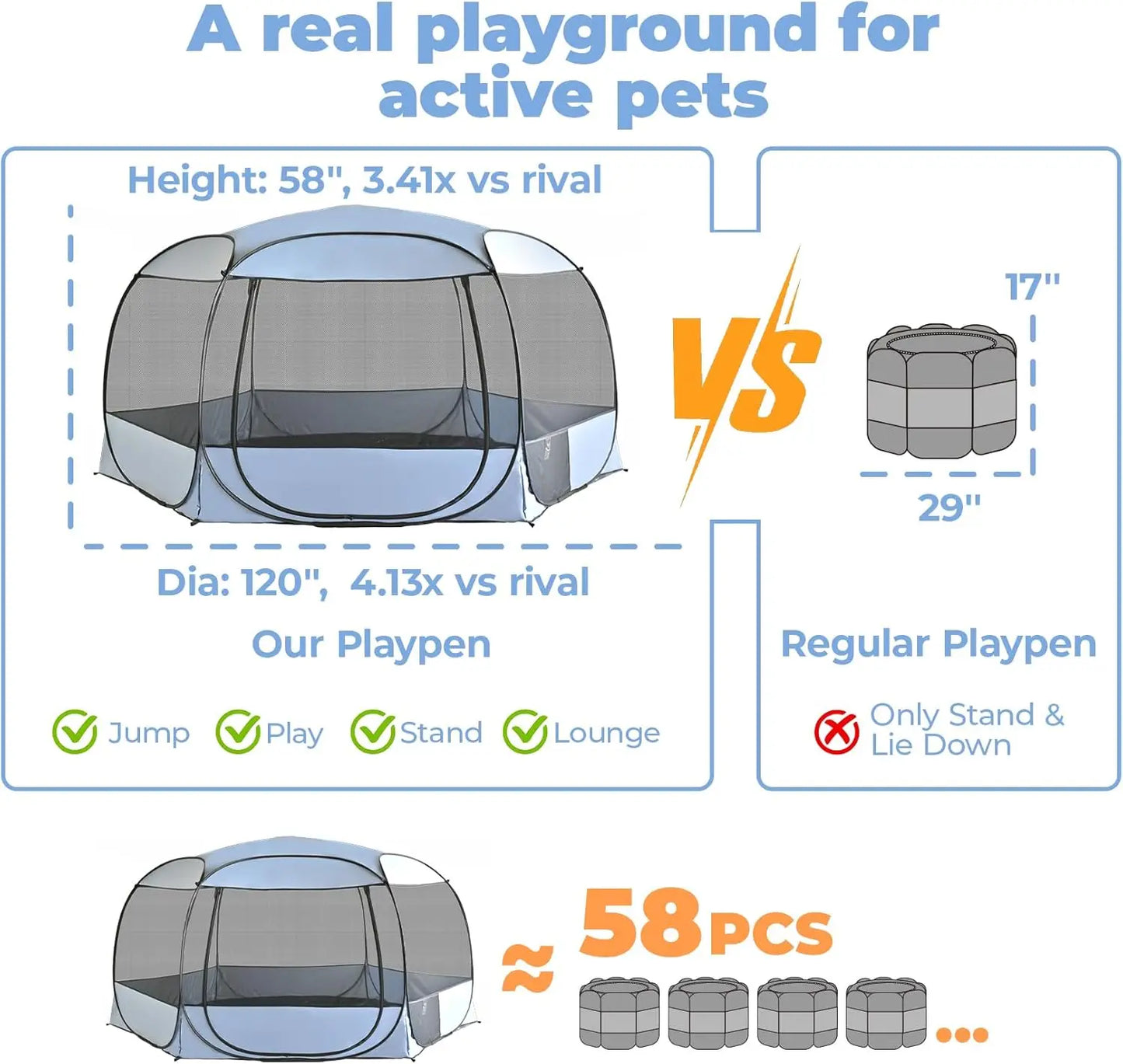 Extra Large Pop-Up Dog House, 10x10x4.8ft Portable Pet Tent with Sun Shade and Leakproof Bottom for Camping