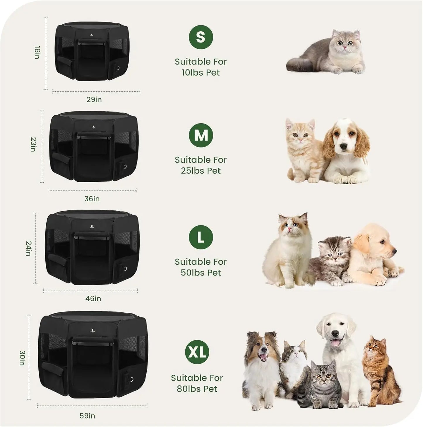 Portable Foldable Pet Playpen for Dogs Cats Rabbits, Indoor Outdoor Travel Camping Black Small