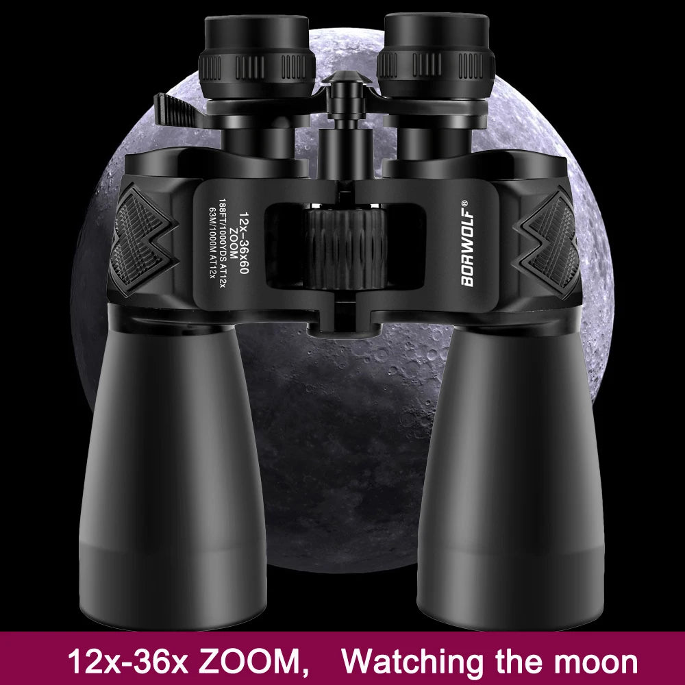 Borwolf 12-36X60 Binoculars BAK4 Prism FMC Optical Lens High Power Hunting Birdwatching Light night vision telescope