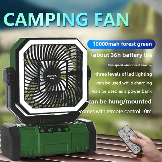 Portable Rechargeable Fan Camping Fan 20000mAh Tent Fan with Remote/LED Light/Hanging Hook for Camping Outdoor