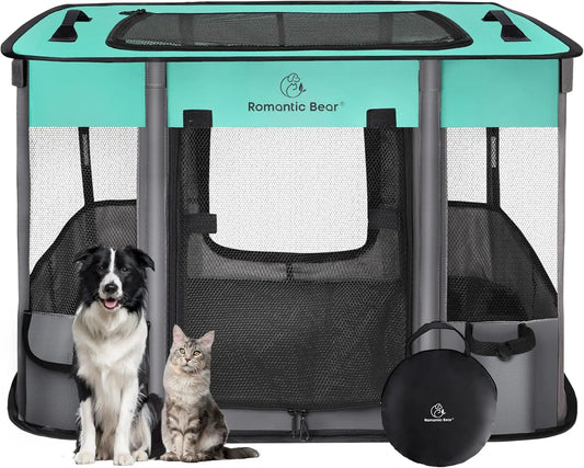 Foldable Dog Cat Playpen, Portable Exercise Kennel Tent with Water-Resistant Cover for Indoor Outdoor Travel Camping Small Pets