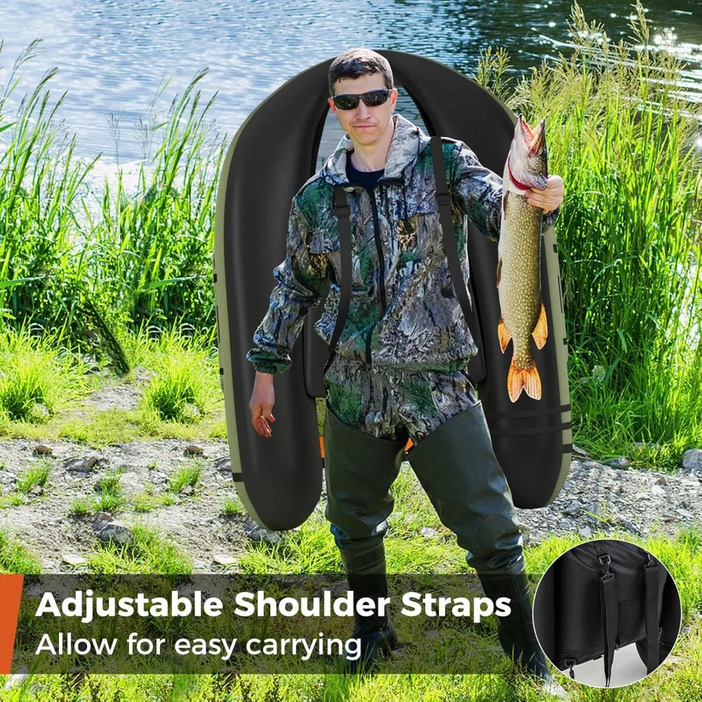Inflatable Float Tube, Fishing Belly Boat with Fish Ruler, Pump,Storage Bag,Adjustable Straps, for Angling, 350LBS Load Capacity