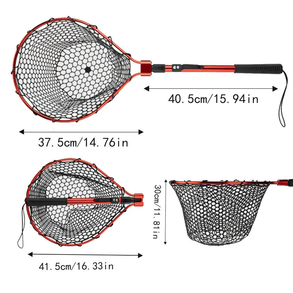 Telescoping Fishing Landing Net Folding Fishing Net With Handle Portable Silicone Mesh Fish Hand Net Fishing Gear Accessorie