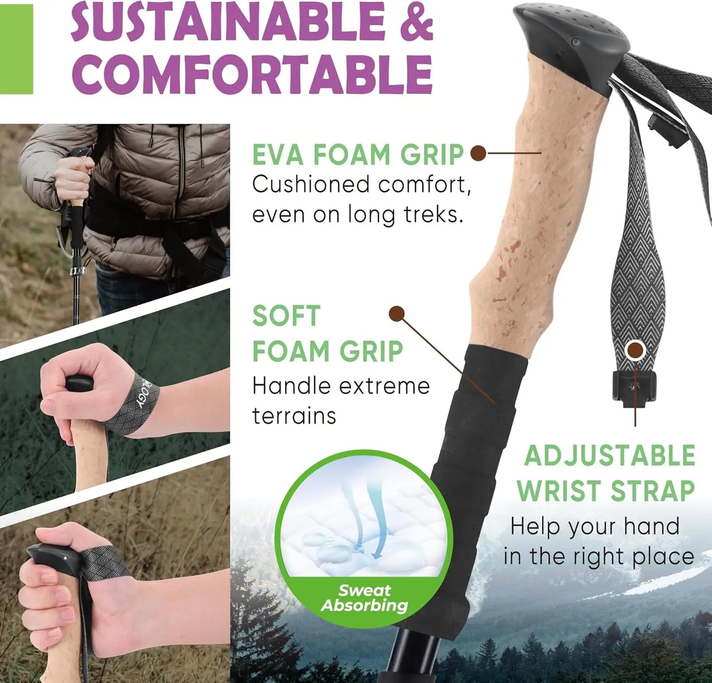 Collapsible Hiking Poles for Seniors, Women & Men - 2pc Set with Balance Support