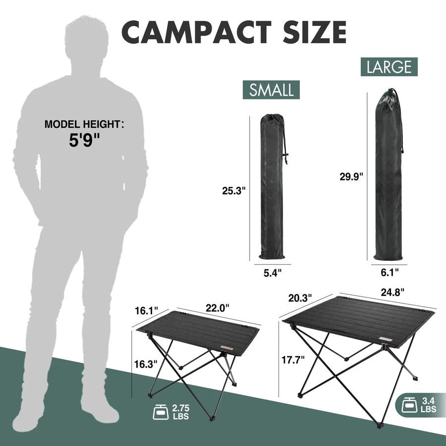 Folding Camping Table with Carry Bag, Portable Lightweight Beach Table with Oxford Fabric and Reinforced Aluminum Panel for Outd