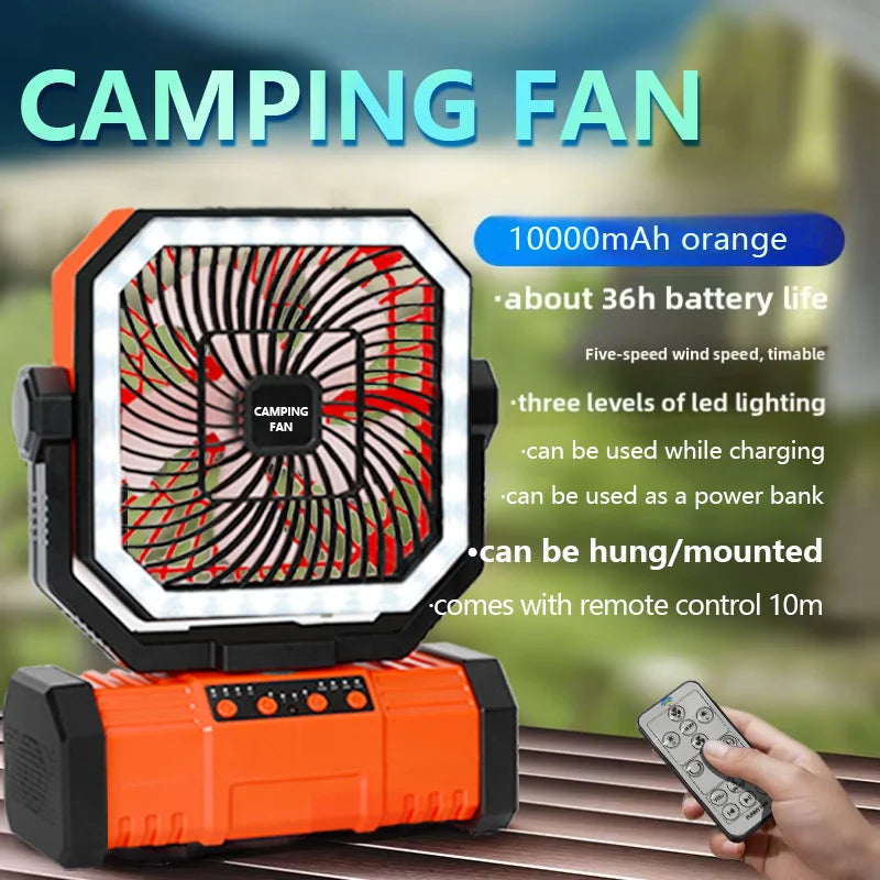 Portable Rechargeable Fan Camping Fan 20000mAh Tent Fan with Remote/LED Light/Hanging Hook for Camping Outdoor