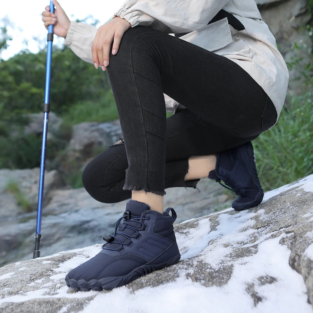 Winter Warm Running Barefoot Shoes Women Men Rubber High Ankle Boots Waterproof Non-Slip Breathable for Trekking Climbing