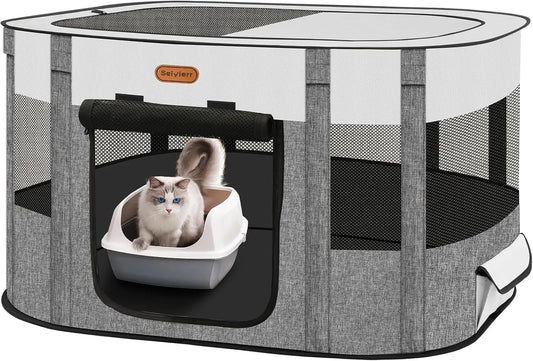 Foldable Pet Playpen for Cats & Puppies, Travel Dog Crate with Carrying Case, Outdoor Camping Tent