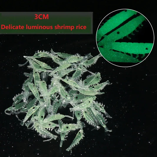 50PCS Luminous Biomimetic Grass Shrimp Soft Lure Bait with Hooks, Saltwater & Freshwater Fishing Artificial Shrimp