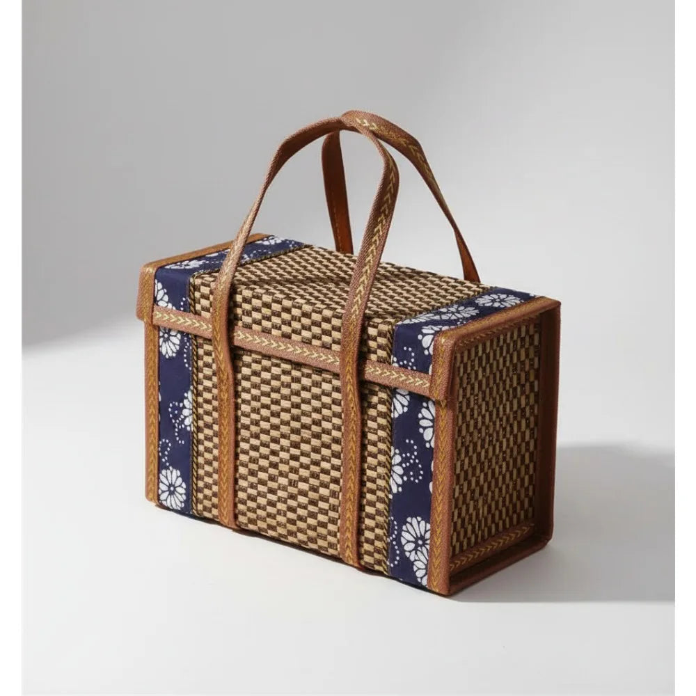 Folding Picnic Basket with Double Handles - Woven Food Storage Basket for Outdoor Family Picnics & Home Decor