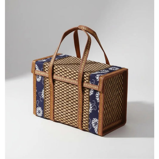 Folding Picnic Basket with Double Handles - Woven Food Storage Basket for Outdoor Family Picnics & Home Decor