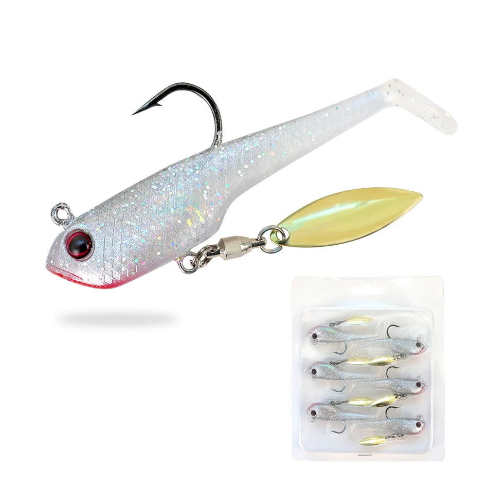 6pcs Spin Spoon Sequins Soft Fishing Lures Jig Head Artificial Baits Soft Baits for Trout Bass Shad
