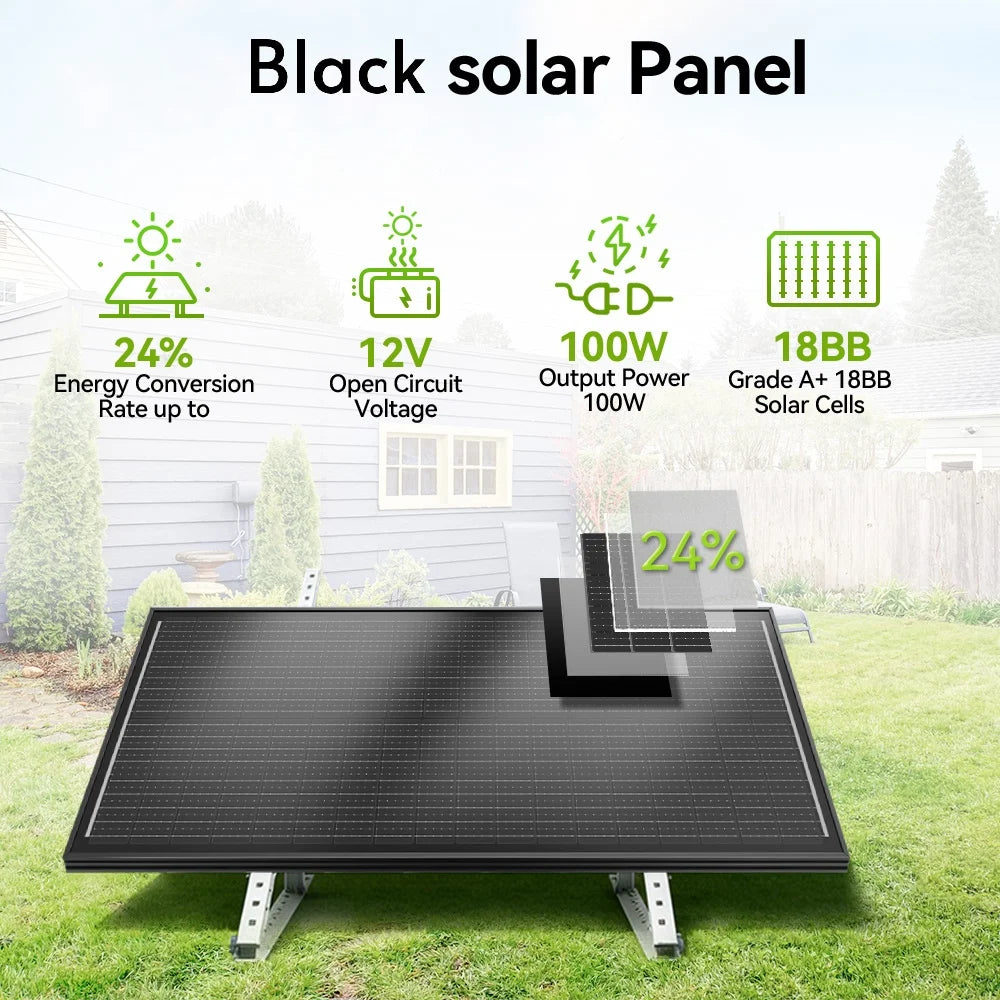 Rvpozwer 12.8V 400W/200W/100W 18BB Rigid Solar Panel Monocrystalline Silicon N-Type Solar Cells Waterproof  Camping/Home/RV