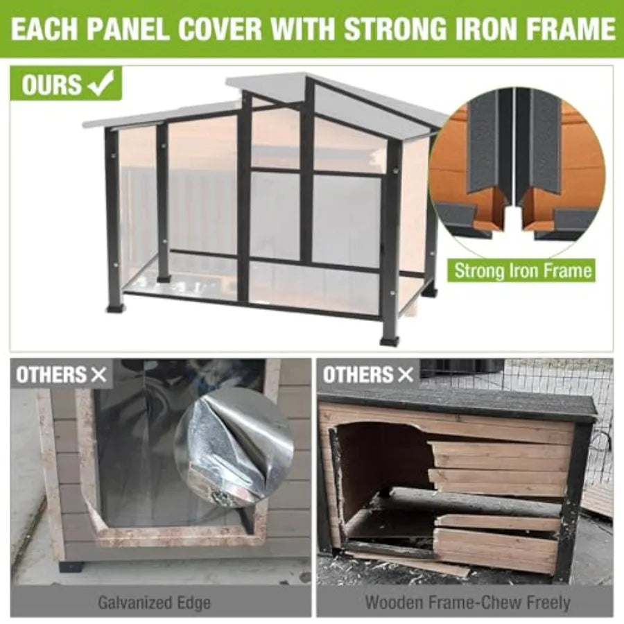 Heated Outdoor Dog House with Heavy-Duty Iron Frame and Insulated Liner for Small Medium Large Dogs in Winter Weatherproof Dog