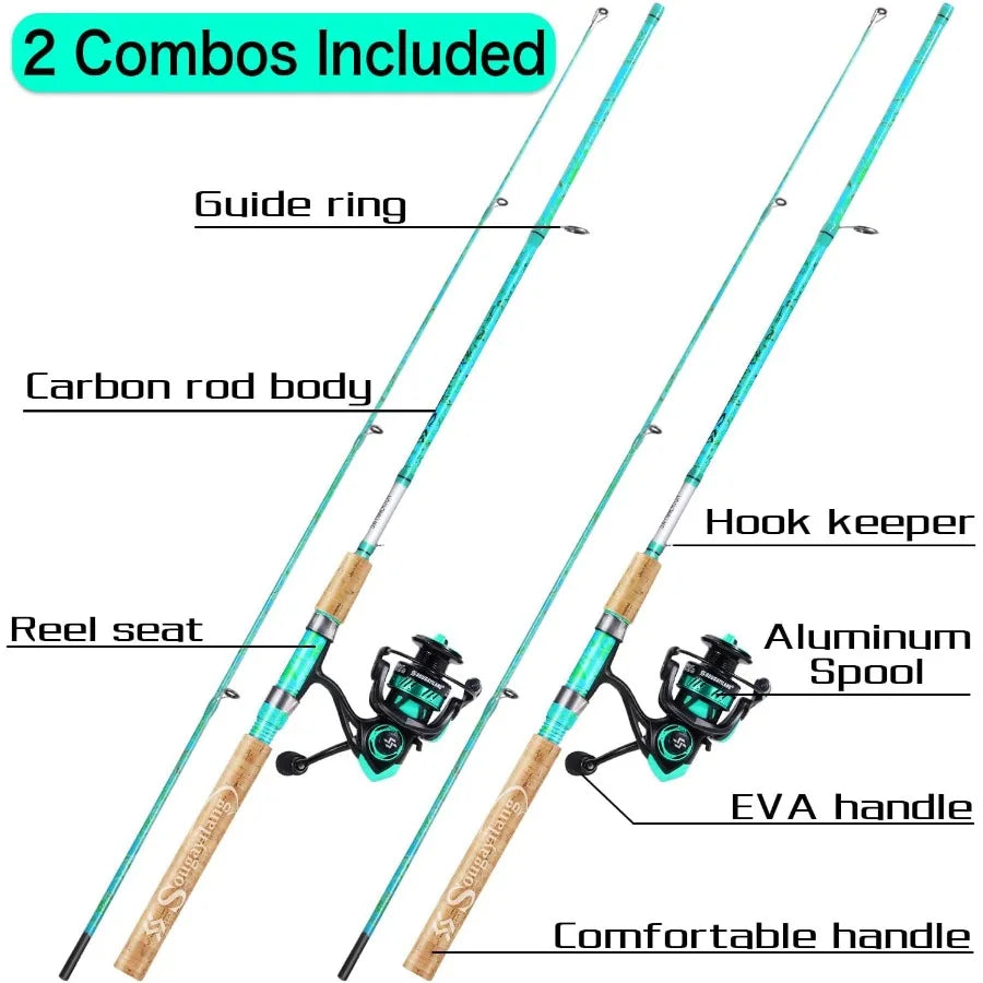 2Piece 5Foot 6Inch Graphite Fiberglass Fishing Rod and Reel Combo for Freshwater and Saltwater Angling Durable Construction wit