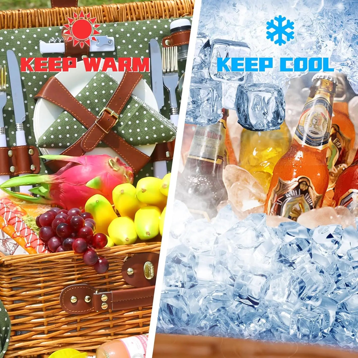 4-Person Picnic Basket with Waterproof Blanket & Insulated Cooler, Ideal for Camping, Outdoors, and Gifts
