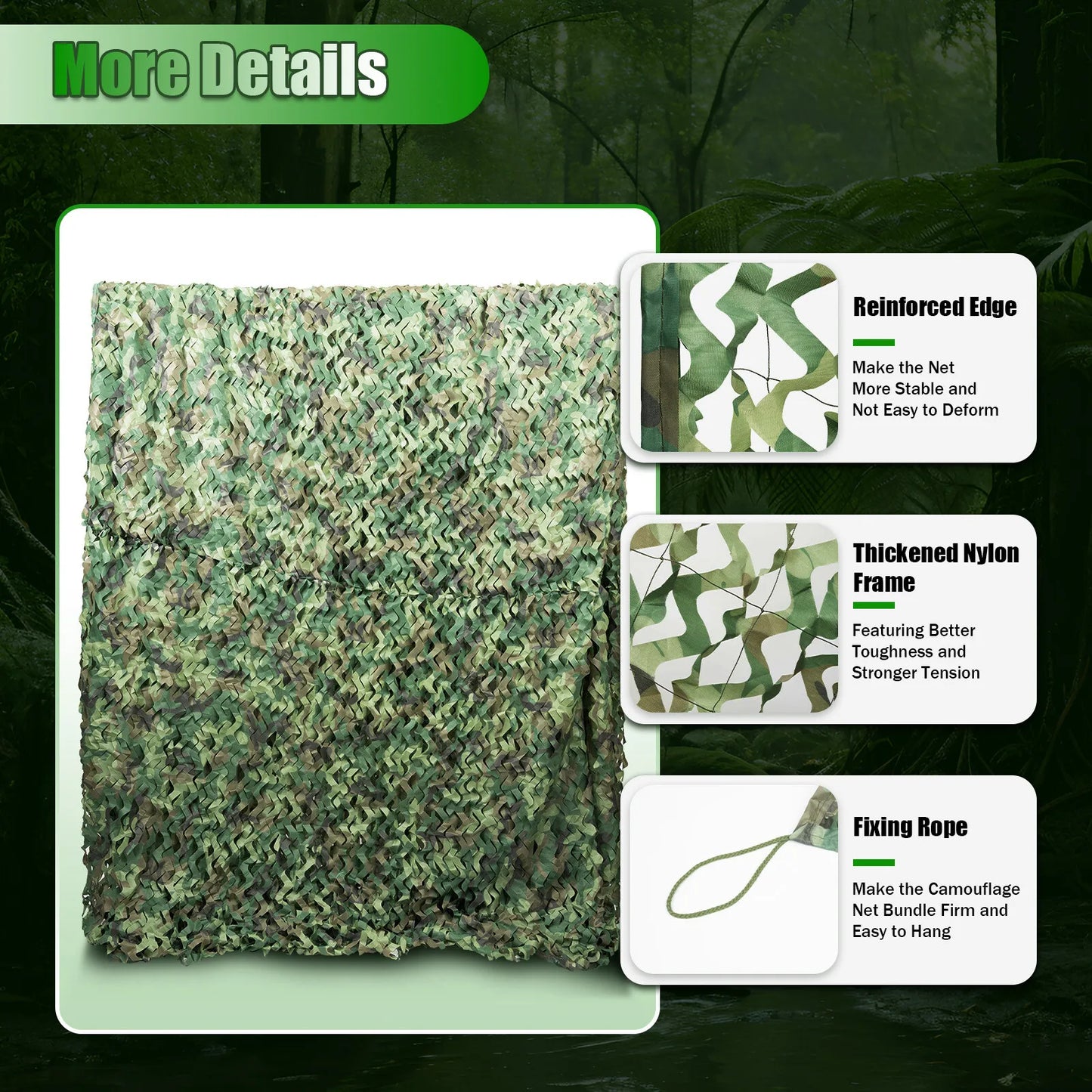 Camouflage Net Polyester Surface Nylon String Net Backing Reinforcement for Garden Roof Car Cover Outdoor Camping 8 * 8m