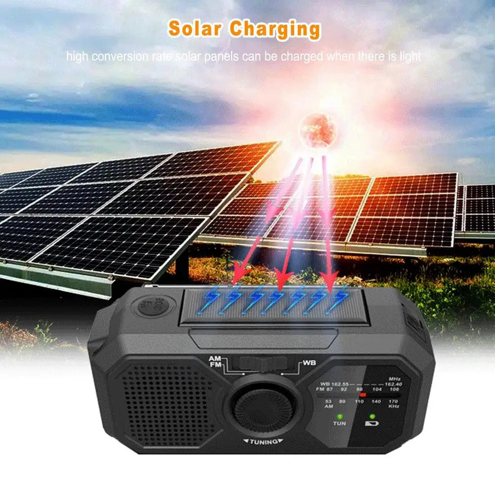 Wind Up Radio USB Rechargeable Solar Powered Radio Mobile Charging FM Radio LED Flashlight Camping Hand-Cranked Lighting Radio